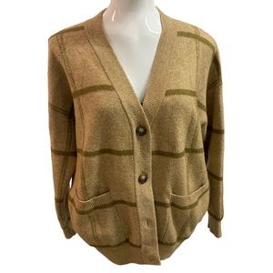 soft tan olive green plaid tortoise button up grandpa cardigan cozy oversized